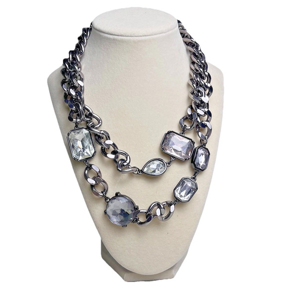 Chicos Chunky Gunmetal Chain Necklace Large Gems Statement Jewelry Bold 36 - 40" - Picture 1 of 16